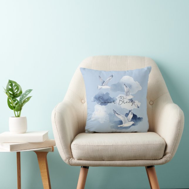 Coussin Oiseaux Bleus Nuages Brise d'Été (Chaise)