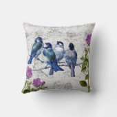 Coussin Oiseaux bleus vintage, fleurs violettes, partition (Verso)