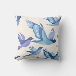 Coussin Oiseaux bleus volant   Aquarelle moderne