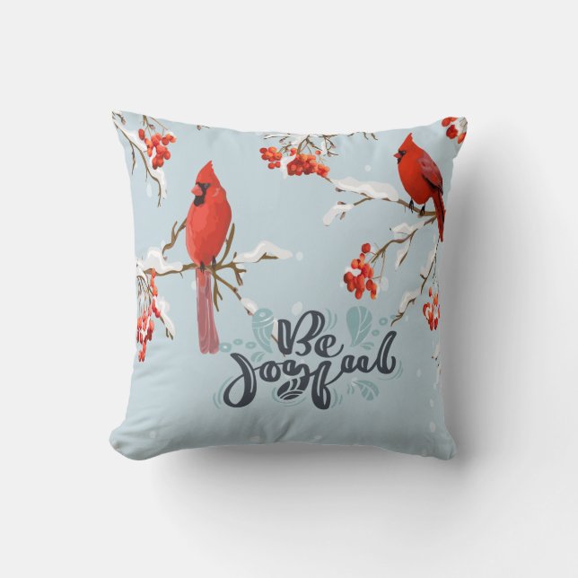 Coussin Oiseaux cardinaux arbre neige (Recto)