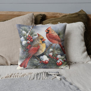 Coussin Oiseaux cardinaux vintages et Noël de Holly d'hive