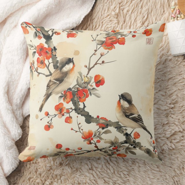 Coussin Oiseaux chantants orientaux et floraison - Asie tr (Couverture)