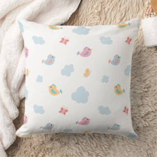 Coussin Oiseaux Chanteurs Pastels & Motif Nuages