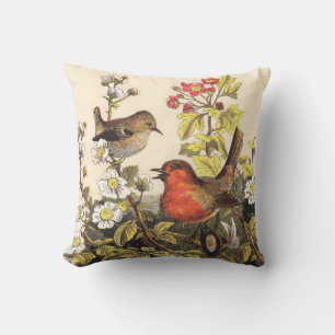Coussin Oiseaux chanteurs Robin printanier vintage Botaniq