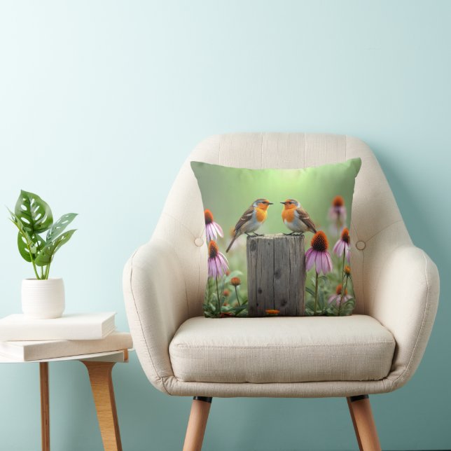 Coussin Oiseaux chanteurs sur un poteau de clôture avec de (Chaise)