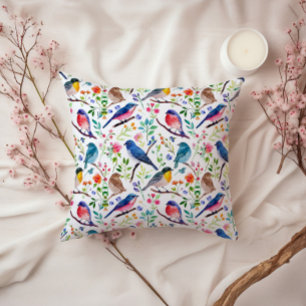 Coussin Oiseaux colorés et Fleurs Whimsical Motif