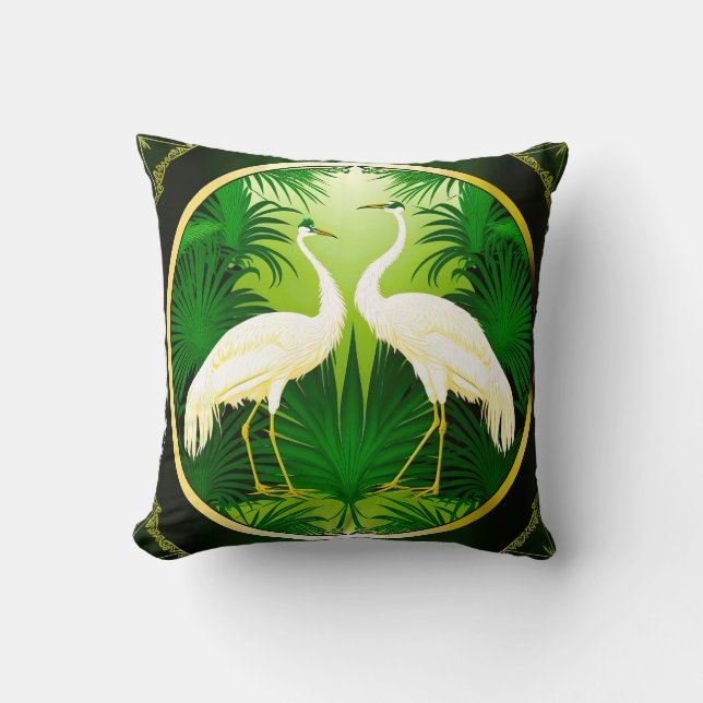 Coussin Oiseaux d'amour de grue vert émeraude à la mode  (Recto)