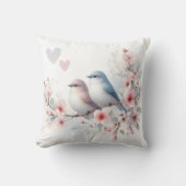 Coussin Oiseaux d'amour romantiques Branche de fleurs de c (Recto)