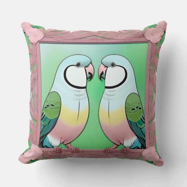 Coussin Oiseaux d'amour romantiques perroquets sur branche (Recto)