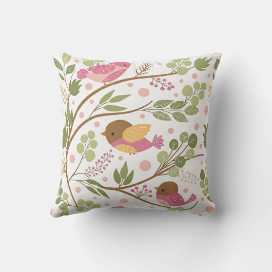 Coussin Oiseaux d'aquarelle mignonnes et fleurs roses (Verso)