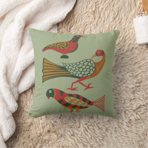 Coussin Oiseaux d'art floral américain vintage folk art