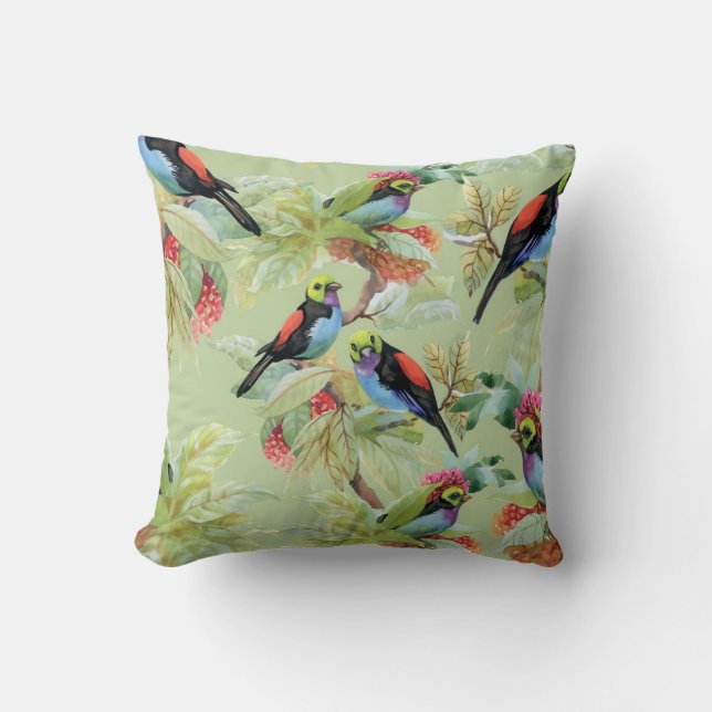 Coussin Oiseaux de fleurs d'été : Motif tropical (Recto)