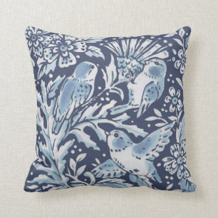 Coussin Oiseaux de forêt blanc bleu orange Chardon