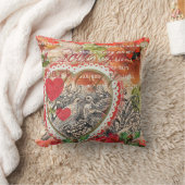 Coussin Oiseaux de l'amour Cœur Rouge Collage d'art (Couverture)