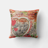Coussin Oiseaux de l'amour Cœur Rouge Collage d'art (Verso)
