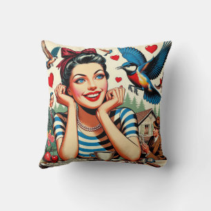 Coussin Oiseaux de l'amour rétro