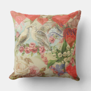 Coussin Oiseaux de l'amour Vintage Antique Cœur