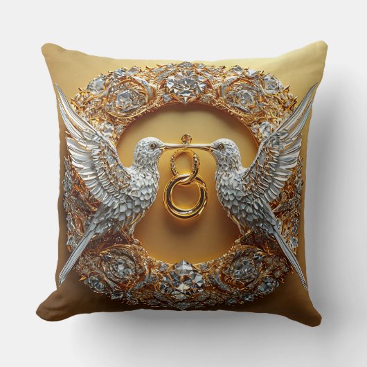 Coussin Oiseaux de mariage Bagues & Amour (Recto)