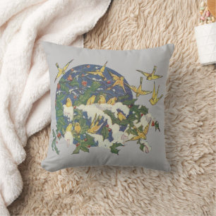 Coussin Oiseaux de neige, houx et neige - Noël