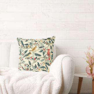 Coussin Oiseaux de Noël et Feuilles
