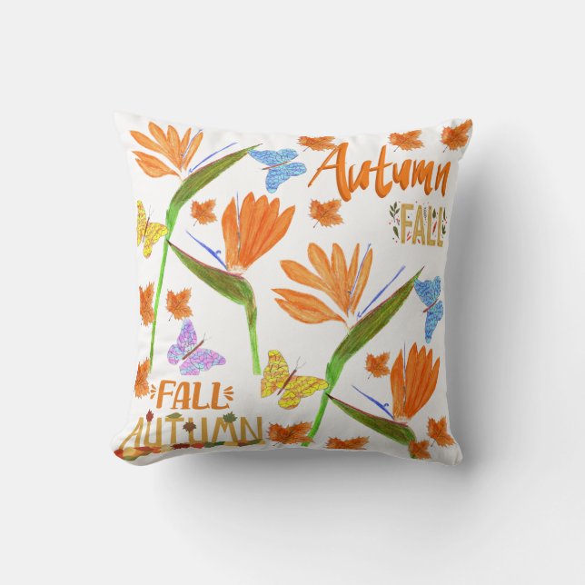 Coussin Oiseaux de paradis Automne (Recto)