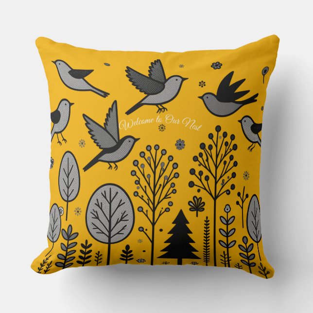 Coussin Oiseaux de Prairie Dorée (Recto)