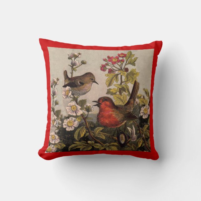 Coussin Oiseaux de printemps Robin Oiseaux rouges (Recto)