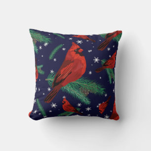 Coussin Oiseaux d'hiver - cardinaux sur branches de sapins