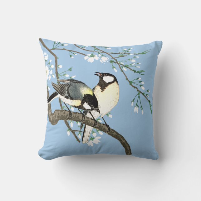 Coussin Oiseaux et fleurs de cerisier Ohara Koson (Recto)