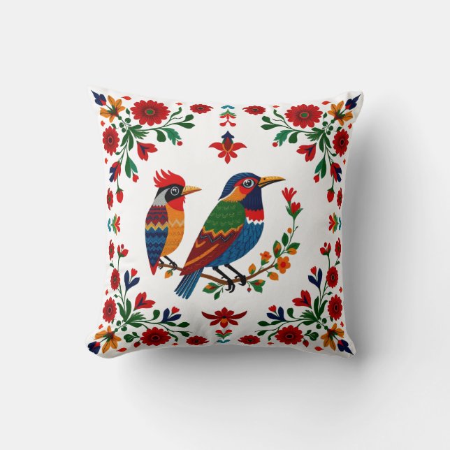 Coussin Oiseaux et fleurs de l'art folklorique – Nature sy (Recto)