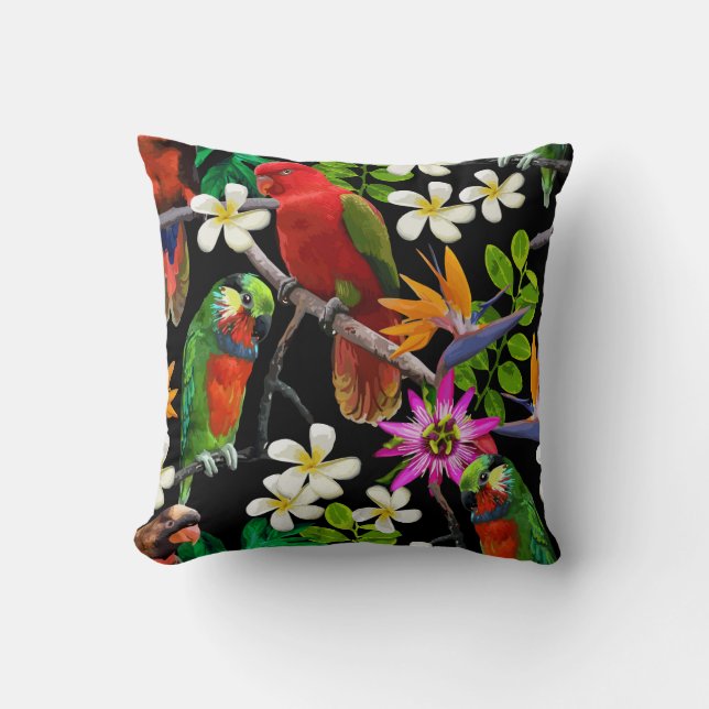 Coussin oiseaux exotiques et belles fleurs (Recto)
