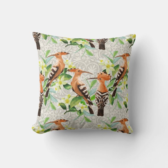 Coussin Oiseaux exotiques sur la dentelle (Recto)