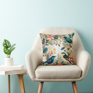 Coussin Oiseaux festifs d'hiver