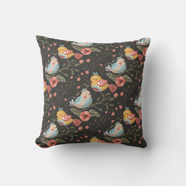Coussin Oiseaux Fleurs Bohème Amour Motif (Recto)