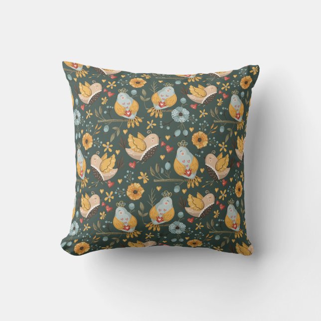 Coussin Oiseaux Fleurs Motif de Bohême (Recto)