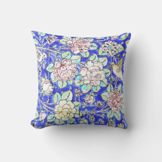 Coussin Oiseaux floraux colorés Bleu
