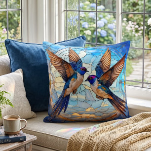 Coussin Oiseaux hirondelles en verre coloré