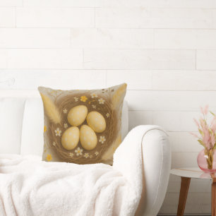 Coussin Oiseaux jaunes nid avec des oeufs bébé Fleurs Plum