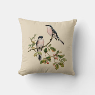 Coussin Oiseaux jolis de style vintage sur beige