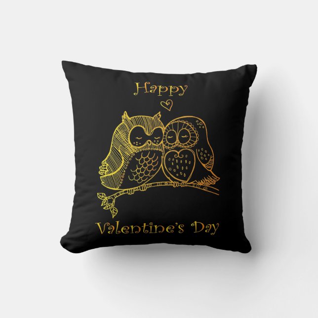 Coussin Oiseaux mignons Amour Chouette Couple Ligne Romanc (Recto)