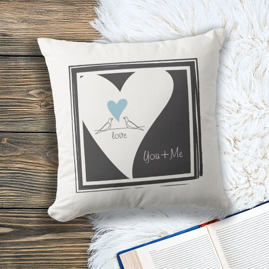 Coussin Oiseaux modernes simples en amour Cœur bleu clair