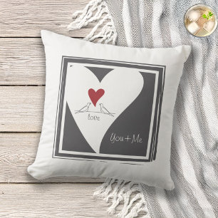 Coussin Oiseaux modernes simples personnalisés en amour Cœ