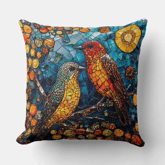 Coussin Oiseaux mosaïques mignons (Recto)