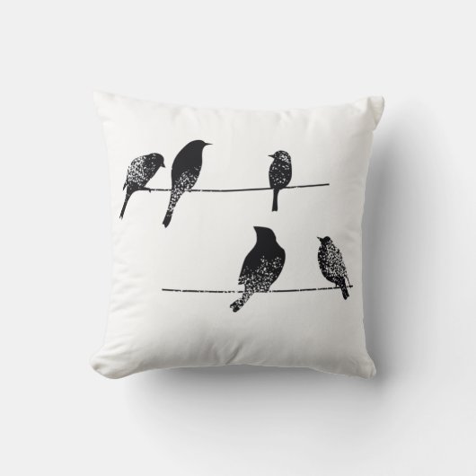 Coussin Oiseaux noirs à l'air porté par le fil (Recto)