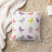 Coussin Oiseaux pastel rose et violet avec Birdhouse (Couverture)
