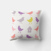 Coussin Oiseaux pastel rose et violet avec Birdhouse (Verso)