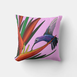 Coussin Oiseaux peints, Colibri sur rose