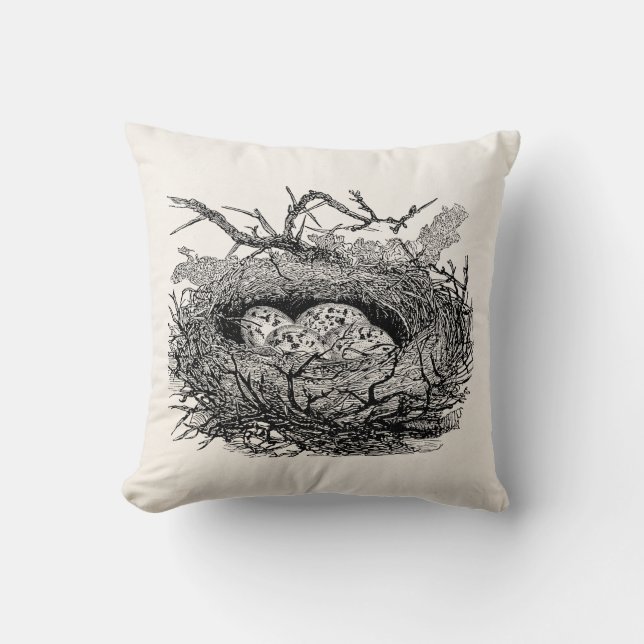 Coussin Oiseaux personnalisés par nid tacheté vintage (Recto)