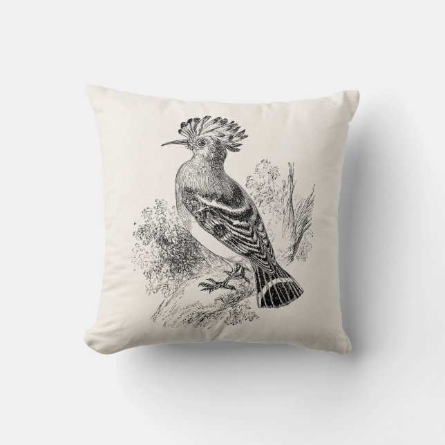 Coussin Oiseaux personnalisés par oiseau vintage de huppe (Recto)