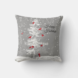 Coussin Oiseaux rouges, Noël blanc